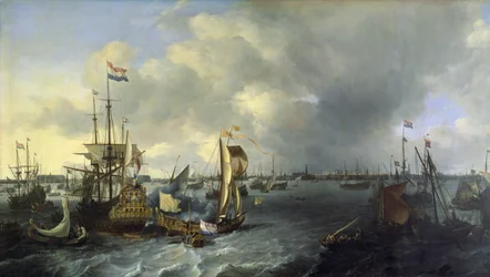 Havnen i Amsterdam, utsikt over Ij, 1666